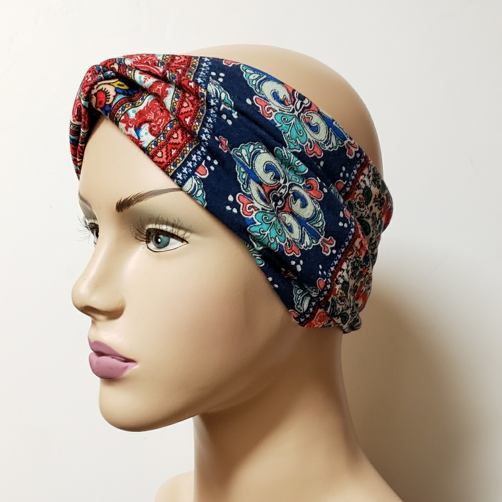 Persian Blue Print Turban Headband, Cute Headwraps - Picture 4 of 8